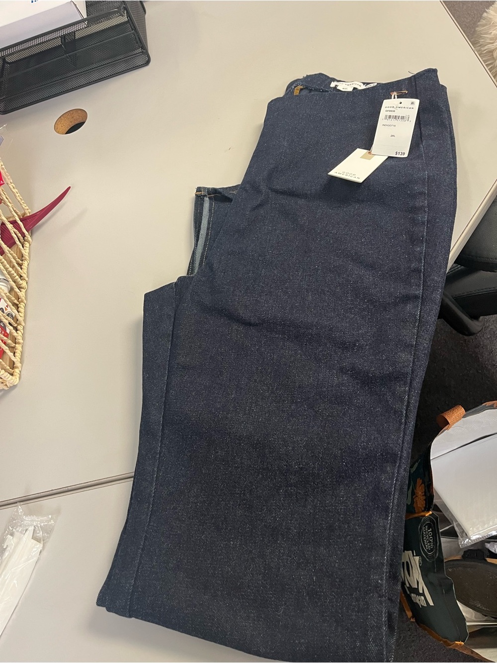 Good American Dark Indigo Wide Leg Jeans